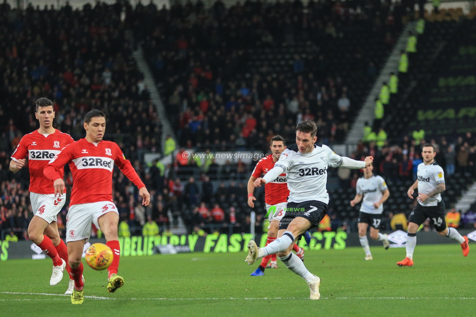 1st January 2019, Pride Park, Derby, England; Sky Bet Championship, Derby County vs Middlesbrough ;  Harry Wilson (07) of Derby County scores to make it 1-0

Credit: Mark Cosgrove/News Images 

English Football League images are subject to DataCo Licence