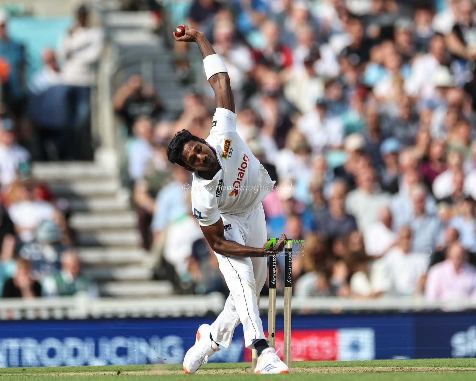 Vishwa Fernando of Sri Lanka delivers the ball during the 3rd Rothesay Test Match Day Three England v Sri Lanka at The Kia Oval, London, United Kingdom, 8th September 2024

(Photo by Mark Cosgrove/News Images)