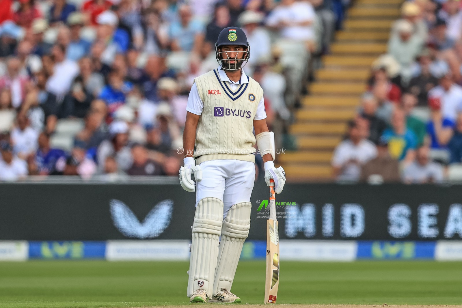 Cheteshwar Pujara of India during the game