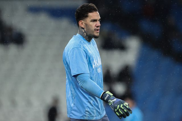 Ederson of Manchester City in the pregame warmup session during the Premier League match Manchester City vs Nottingham Forest at Etihad Stadium, Manchester, United Kingdom, 4th December 2024

(Photo by Alfie Cosgrove/News Images)