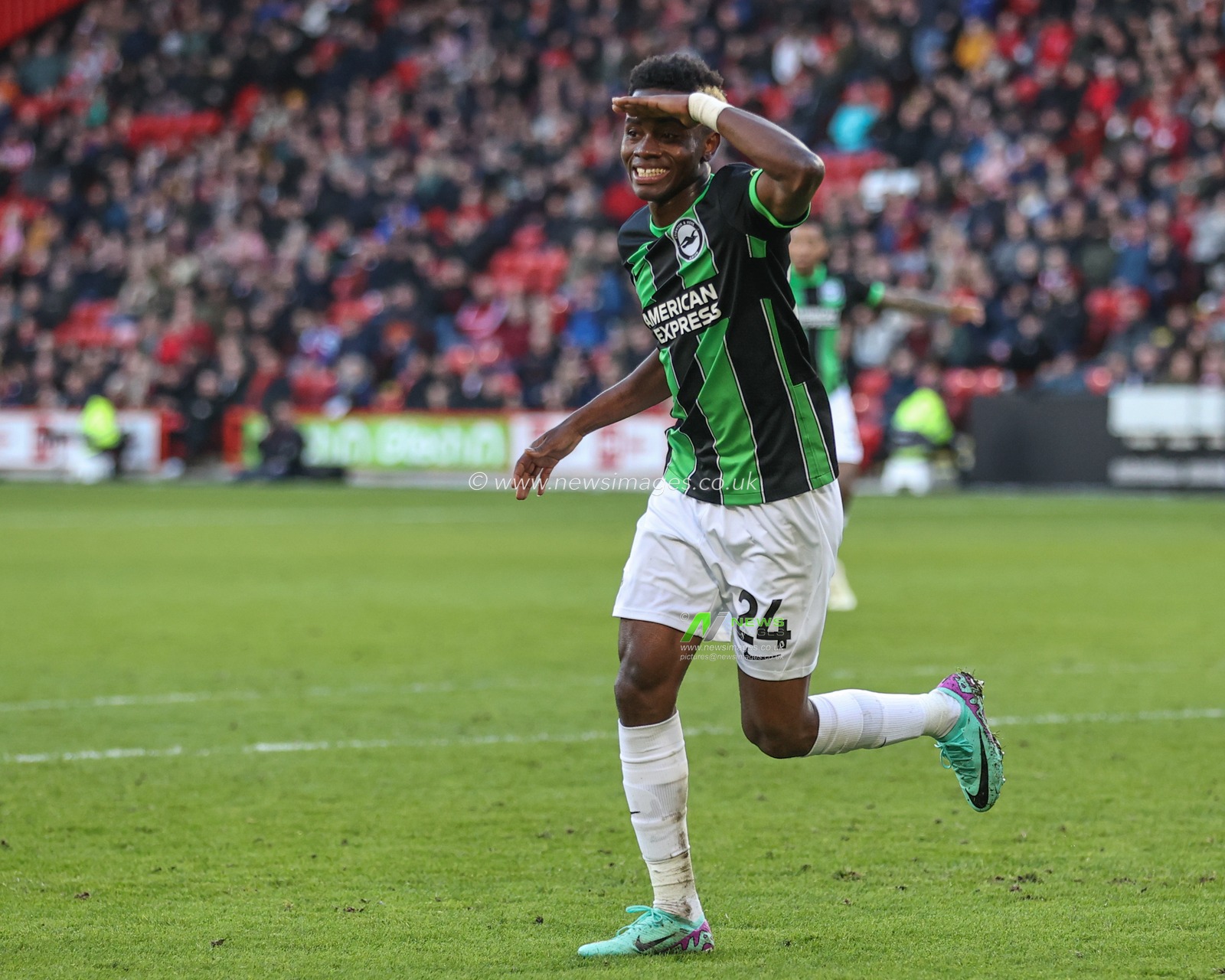 Simon Adingra of Brighton & Hove Albion celebrates his goal to make it 0-4 during the Premier League match Sheffield United vs Brighton and Hove Albion at Bramall Lane, Sheffield, United Kingdom, 18th February 2024

(Photo by Mark Cosgrove/News Images)