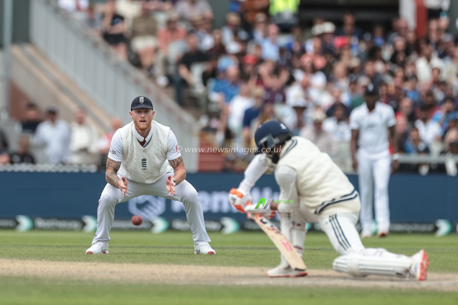 England captain Ben Stokes on guard as Ravindra Jadeja of India plays a shot during the 4th Rothesay Test Match Day 5 England vs India at Old Trafford Cricket Ground, Manchester, United Kingdom, 27th July 2025

(Photo by Mark Cosgrove/News Images)