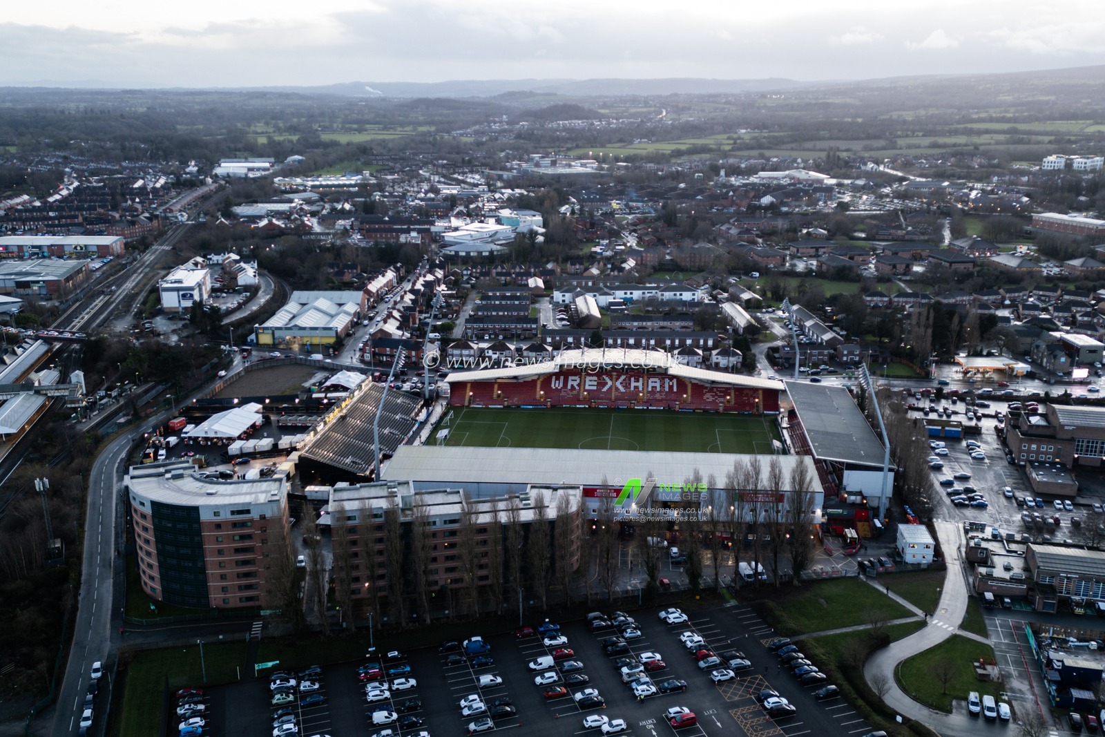 An aerial view of SToK Cae Ras, home of Wrexham ahead of the Sky Bet League 1 match Wrexham vs Birmingham City at SToK Cae Ras, Wrexham, United Kingdom, 23rd January 2025

(Photo by Gareth Evans/News Images)