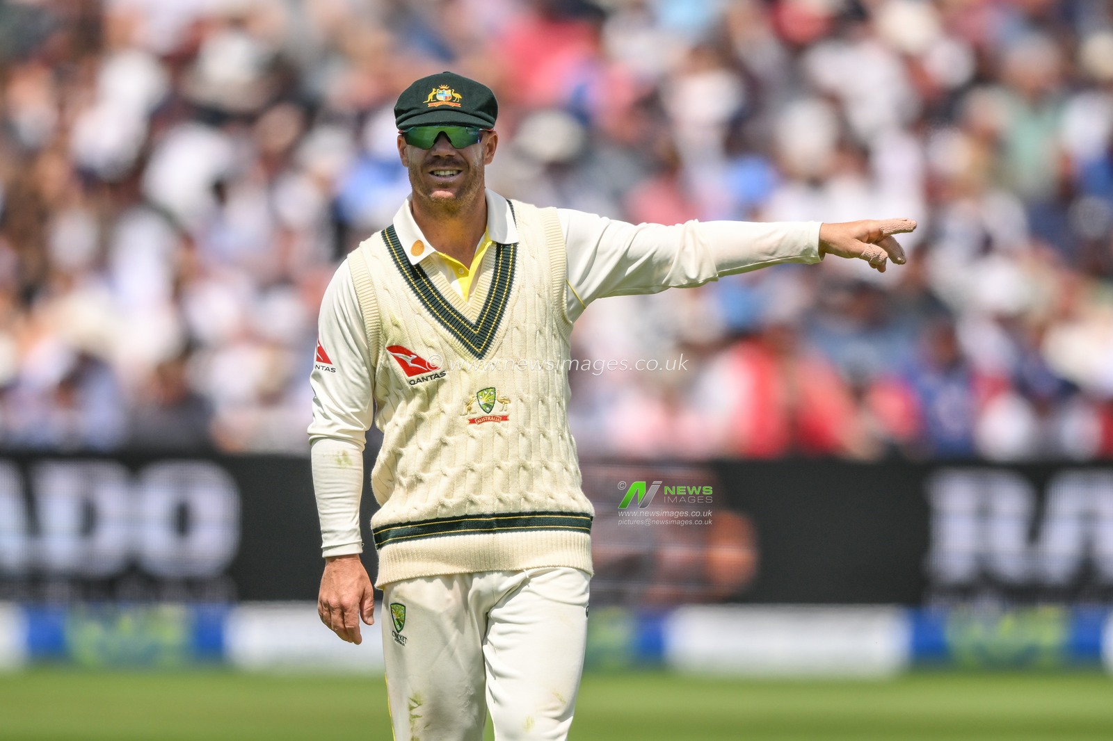 David Warner of Australia gives team mates instructions during the LV= Insurance Ashes Test Series Day 4 match England vs Australia at Edgbaston, Birmingham, United Kingdom, 19th June 2023

(Photo by Craig Thomas/News Images)