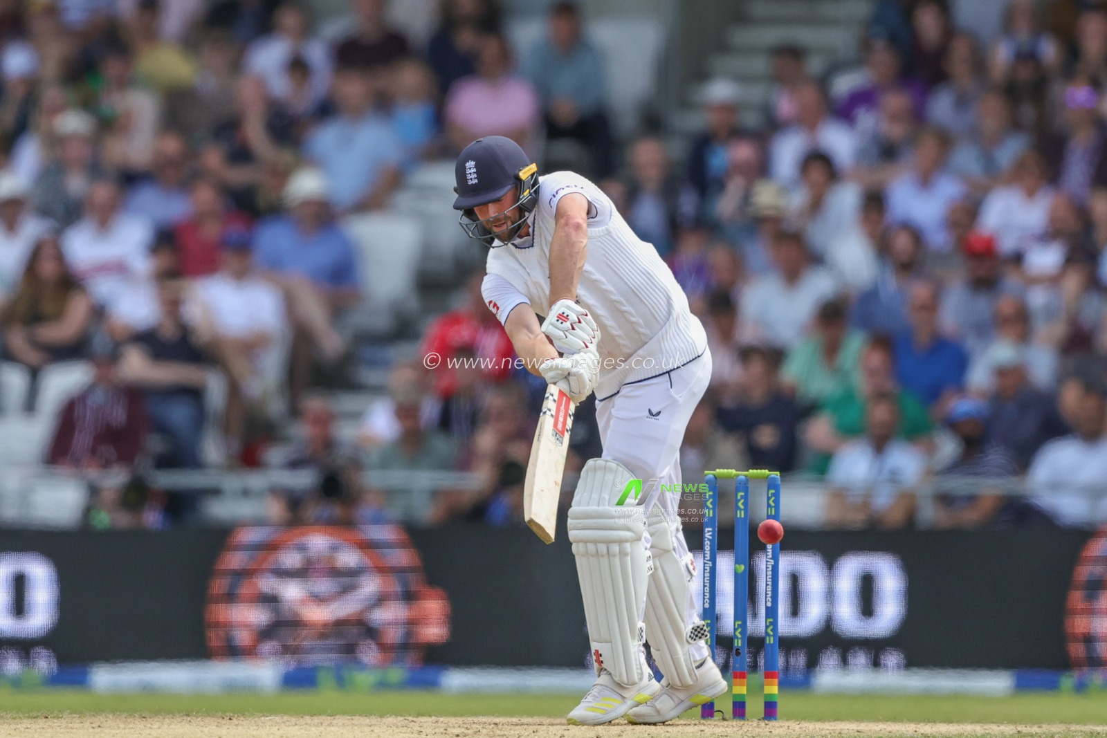 Chris Woakes of England hits the ball for four runs during the LV= Insurance Ashes Third Test Series Day 4 England vs Australia at Headingley Stadium, Leeds, United Kingdom, 9th July 2023

(Photo by Mark Cosgrove/News Images)