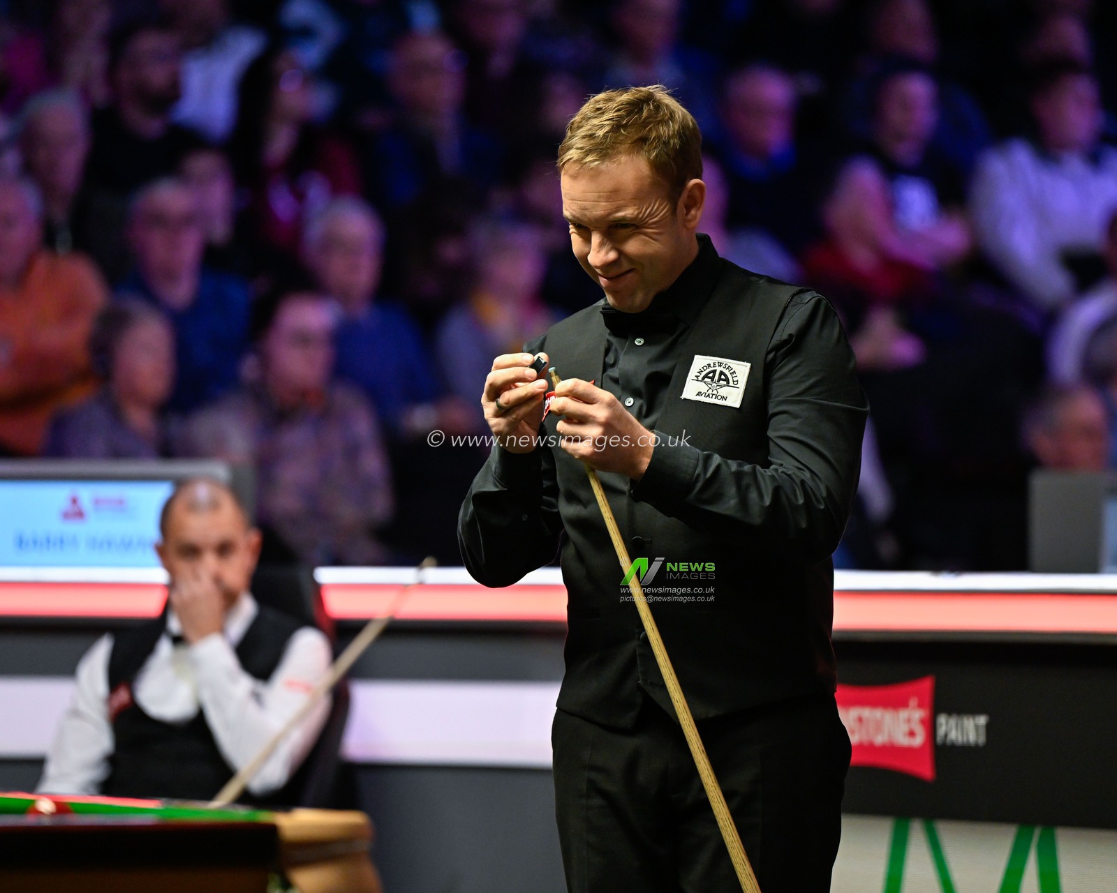 Ali Carter reacts, during the Johnstoneâ€™s Paint Tour Championship at Manchester Central, Manchester, United Kingdom, 2nd April 2024

(Photo by Cody Froggatt/News Images)