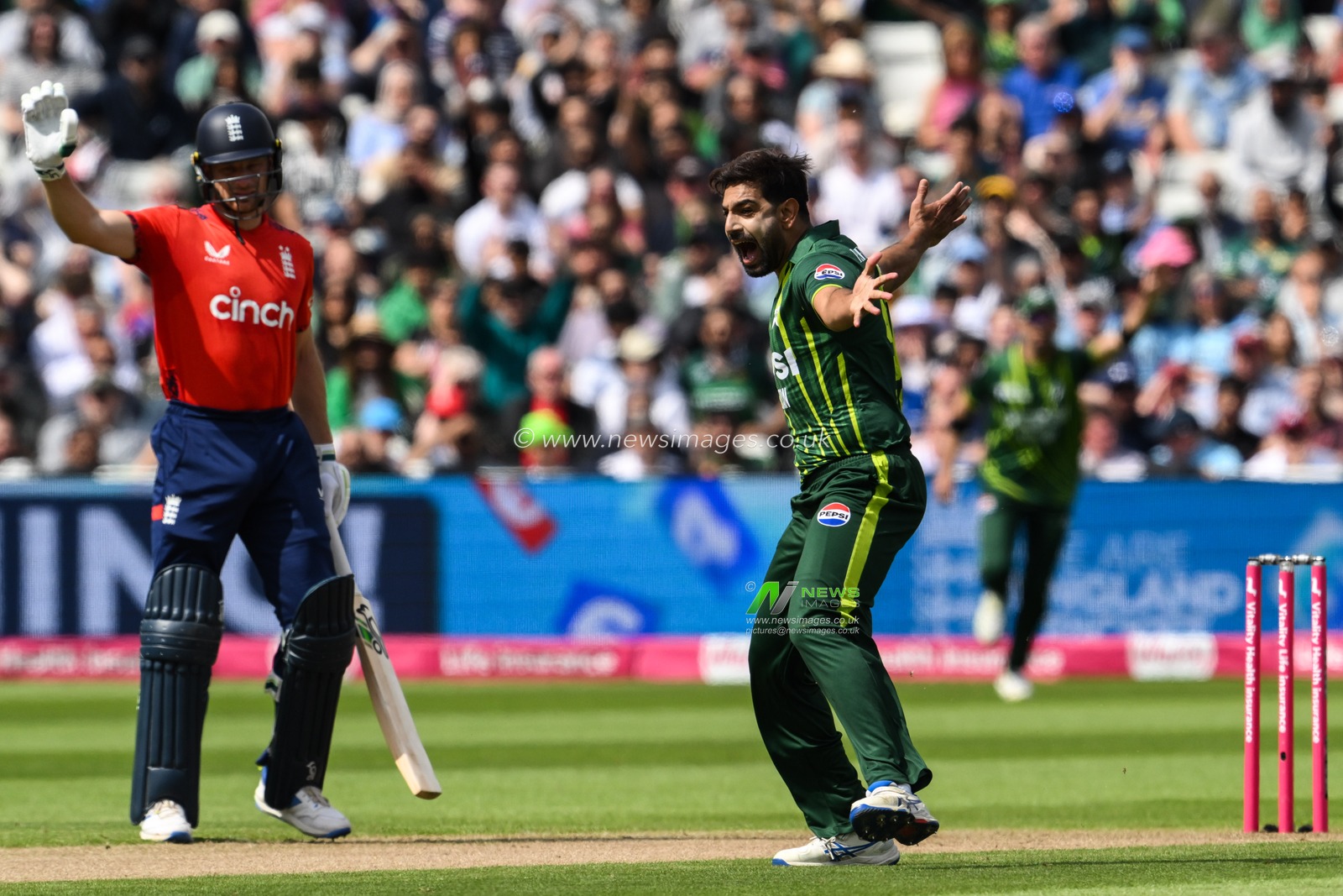 Haris Rauf of Pakistan appeals for LWB during the Vitality T20 International Series match England vs Pakistan at Edgbaston, Birmingham, United Kingdom, 25th May 2024

(Photo by Craig Thomas/News Images)