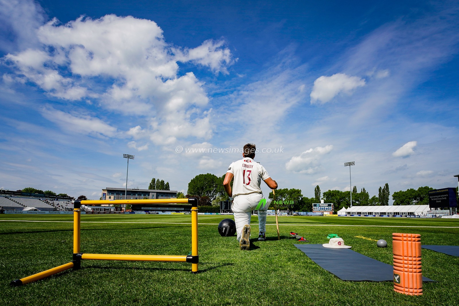 Harry Conway of Northamptonshire in the pregame warmup session  during the County Championship Division Two Derbyshire vs Northamptonshire day one match at The Central Co-Op County Ground, Derby, United Kingdom on 08 May 2026

(Photo by Maynard Manyowa/News Images)