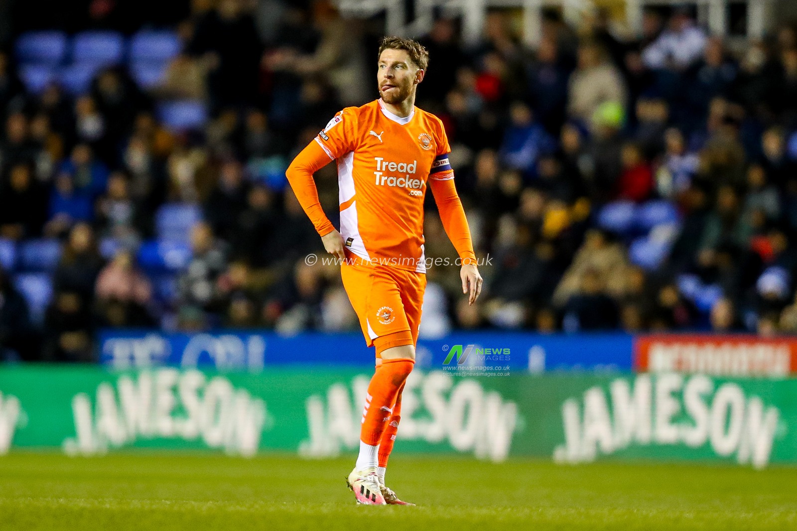 James Husband of Blackpool reacts during the Sky Bet League 1 match Reading vs Blackpool at Select Car Leasing Stadium, Reading, United Kingdom, 14th December 2024

(Photo by Izzy Poles/News Images)