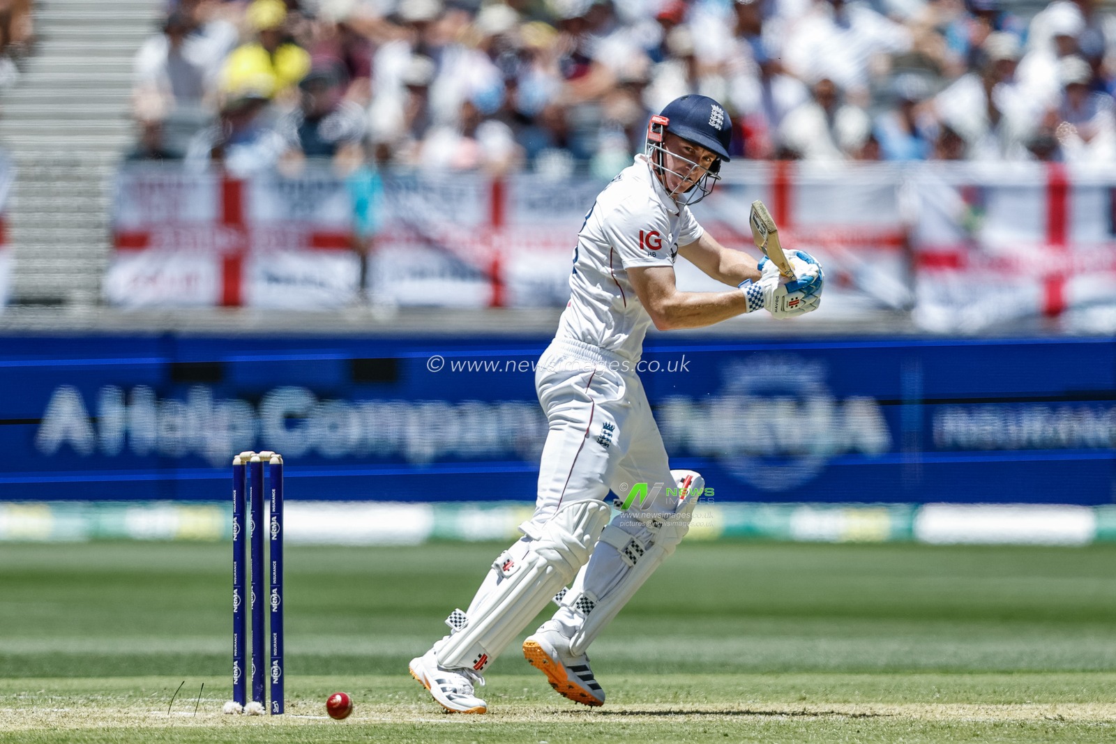 Harry Brook of England hits the ball for one run during the NRMA Insurance Ashes First Test Day 1 Series Australia vs England at Optus Stadium, Perth, Australia, 20th November 2025

(Photo by Santanu Banik/News Images)

*** GER AUT SUI OUT ***
