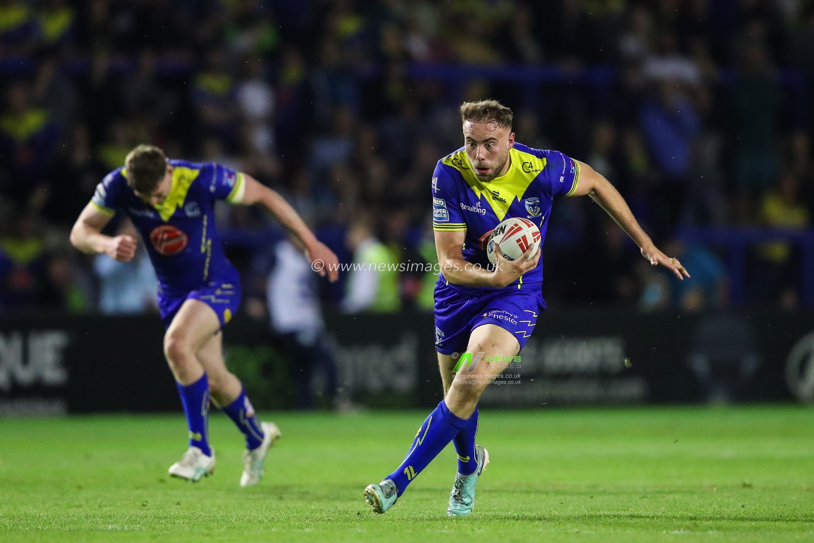 James Harrison of Warrington Wolves breaks with the ball during the Betfred Super League Round 11 match Warrington Wolves vs Hull KR at Halliwell Jones Stadium, Warrington, United Kingdom, 9th May 2024

(Photo by Gareth Evans/News Images)