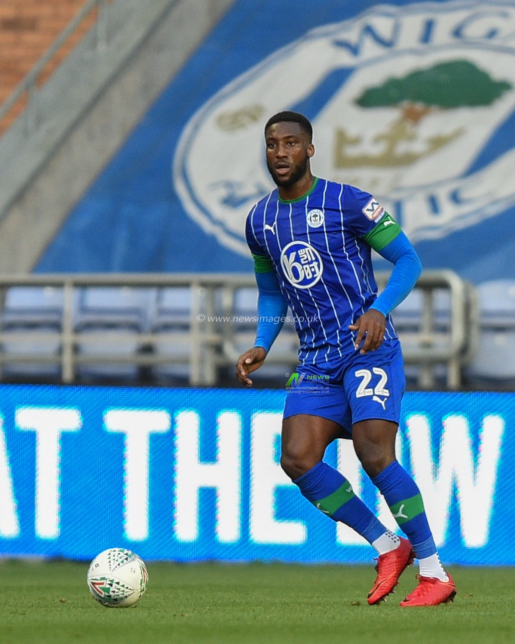 13th August 2019, DW Stadium, Wigan, England; Carabao Cup, Round 1,  Wigan Athletic vs Stoke City ; Cheyenne Dunkley (22) of Wigan Athletic during the game


Credit: Richard Long/News Images

English Football League images are subject to DataCo Licence