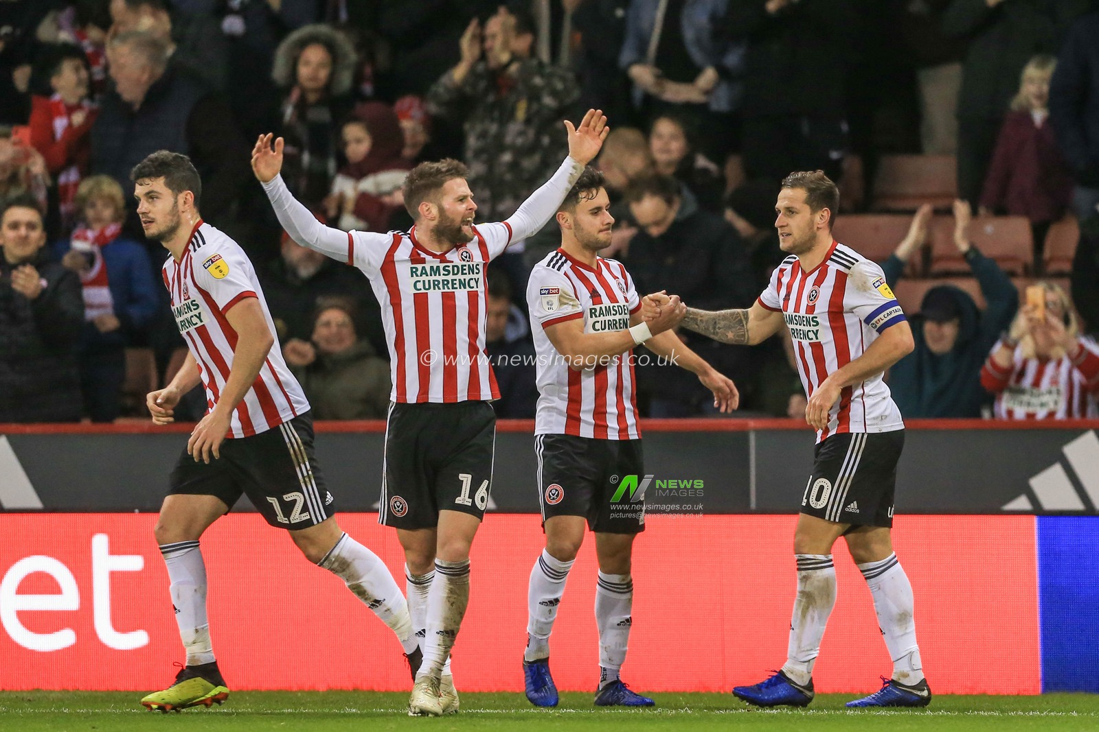 29th December 2018, Bramall Lane, Sheffield, England; Sky Bet Championship, Sheffield United vs Blackburn ; Billy Sharp (10) of Sheffield United George Baldock (02) of Sheffield United and Oliver Norwood (16) of Sheffield United celebrate their 3-0 win with the fans 


Credit: Mark Cosgrove/News Images

English Football League images are subject to DataCo Licence