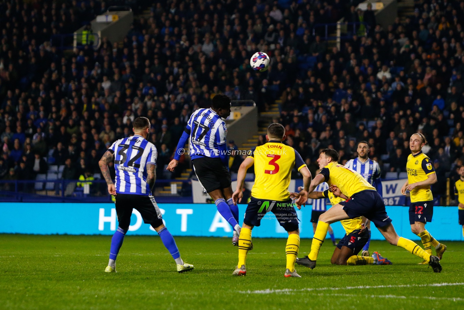 Fisayo Dele-Bashiru #17 of Sheffield Wednesday attempts a header at goal the Sky Bet League 1 match Sheffield Wednesday vs Bolton Wanderers at Hillsborough, Sheffield, United Kingdom, 17th March 2023

(Photo by Ben Early/News Images)