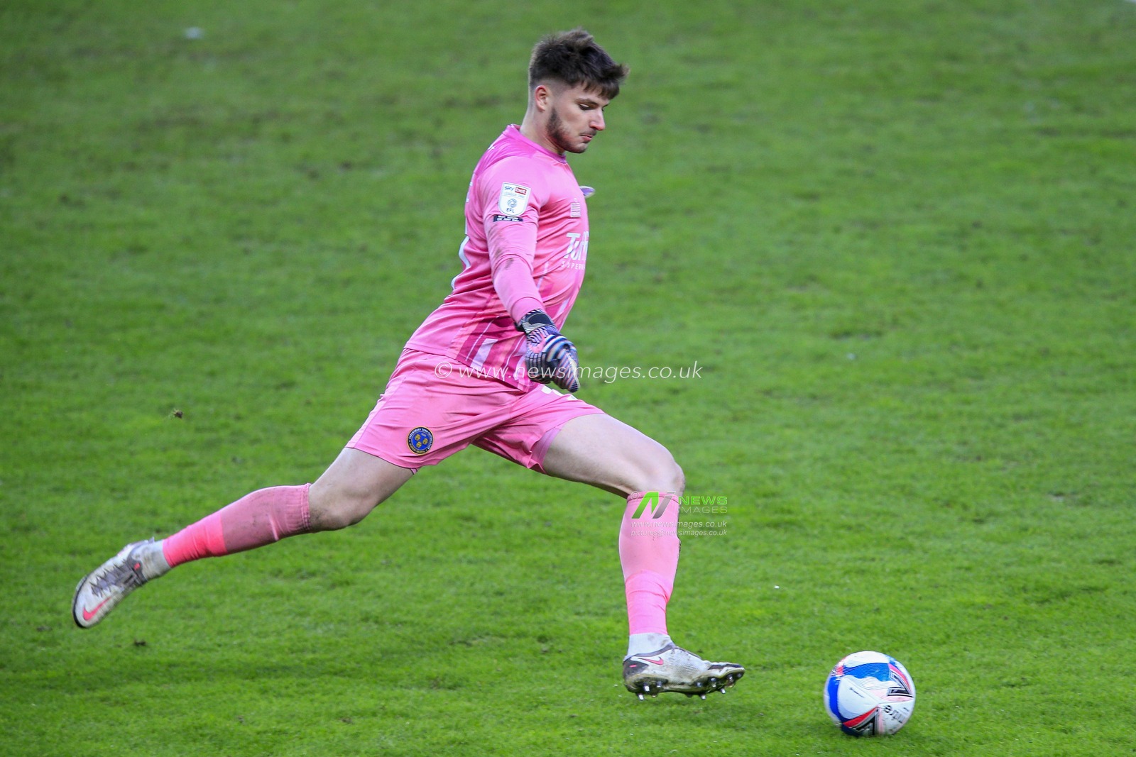 Matija Å arkiÄ‡ #31 of Shrewsbury Town kicks the ball