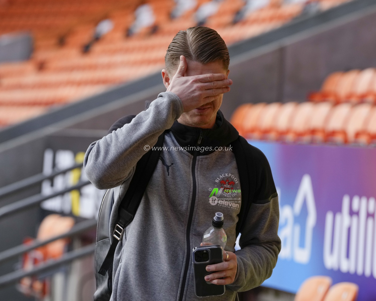 George Byers of Blackpool arrives at the stadium before  the Sky Bet League 1 match Blackpool vs Oxford United at Bloomfield Road, Blackpool, United Kingdom, 10th February 2024

(Photo by Steve Flynn/News Images)