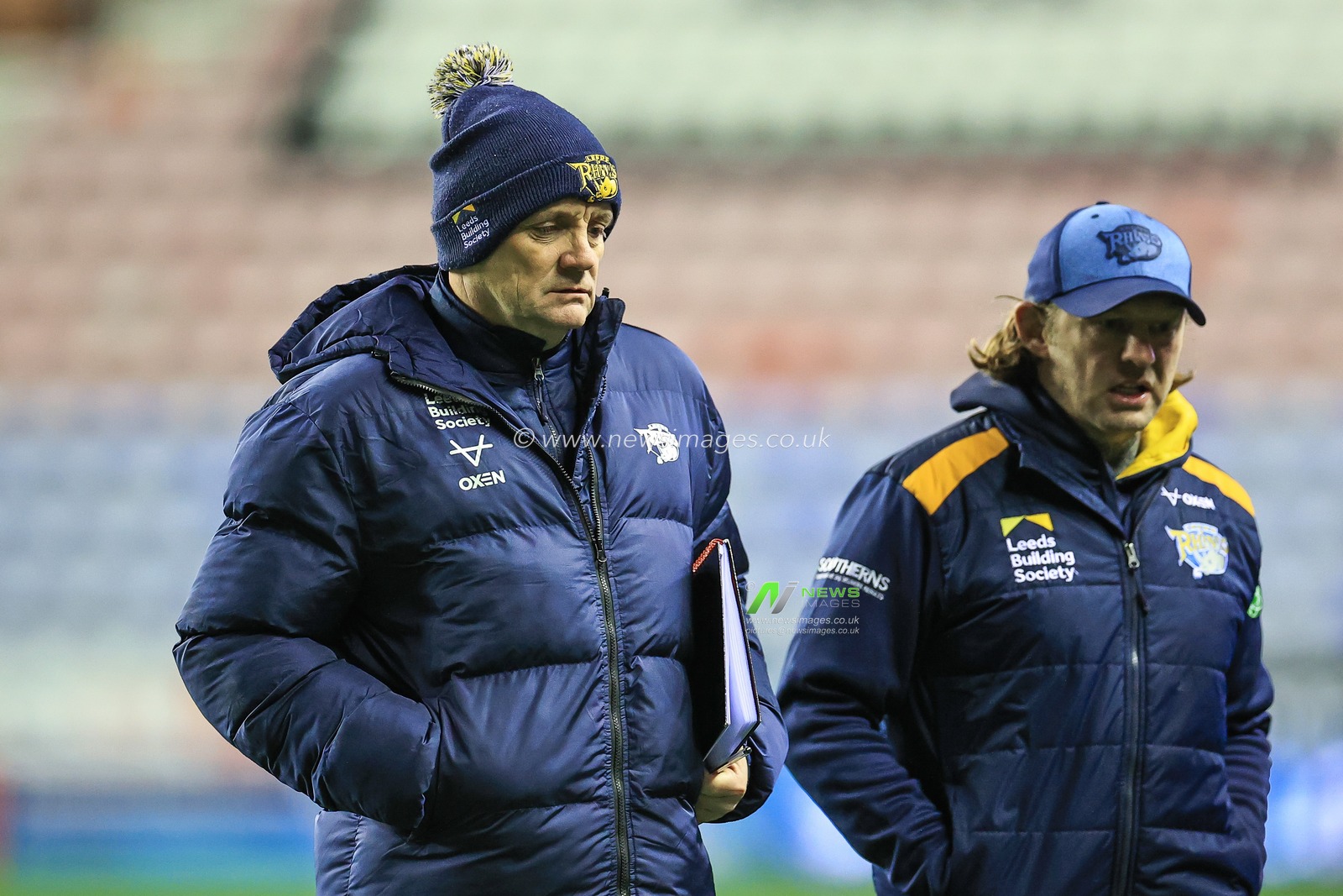 Richard Agar Head Coach of Leeds Rhinos walks back to the changing rooms at half time