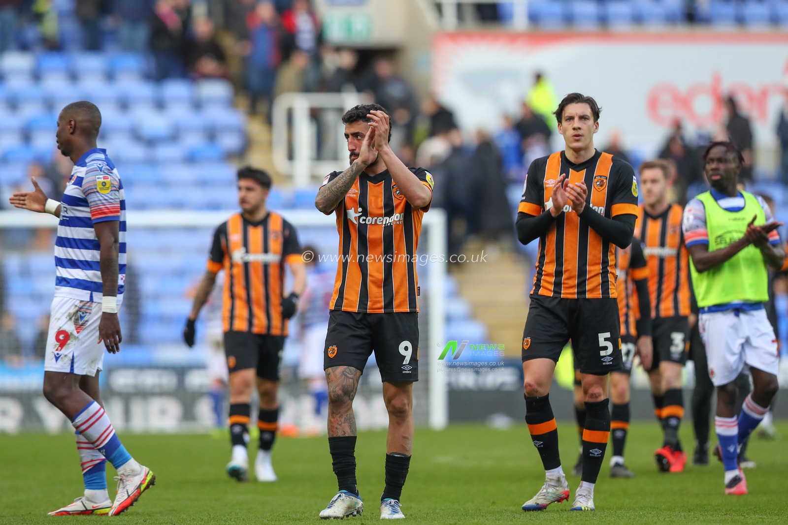 Allahyar Sayyadmanesh #9 of Hull City applauds the travelling fans after the Sky Bet Championship match Reading vs Hull City at Select Car Leasing Stadium, Reading, United Kingdom, 18th March 2023

(Photo by Gareth Evans/News Images)