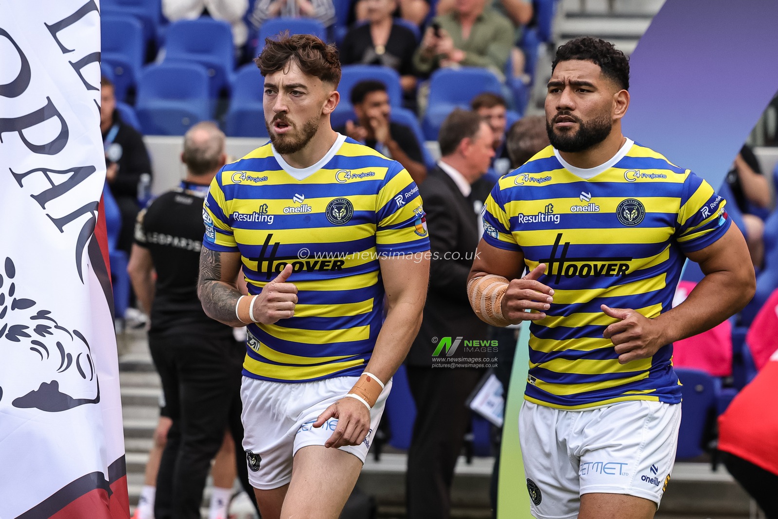 Matty Ashton of Warrington Wolves and Kelepi Tanginoa of Warrington Wolves during the Betfred Super League Magic Weekend match Leigh Leopards vs Warrington Wolves at Hill Dickinson Stadium, Liverpool, United Kingdom on 04 July 2026

(Photo by Mark Cosgrove/News Images)