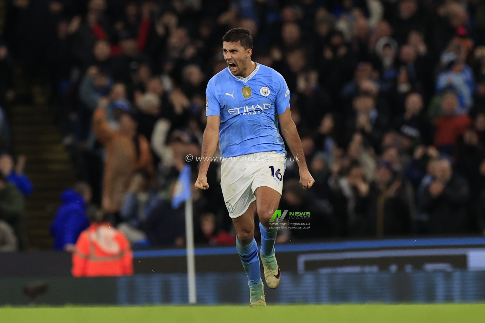 Rodrigo of Manchester City celebrates scoring to make it 1-1 during the Premier League match Manchester City vs Chelsea at Etihad Stadium, Manchester, United Kingdom, 17th February 2024

(Photo by Conor Molloy/News Images)