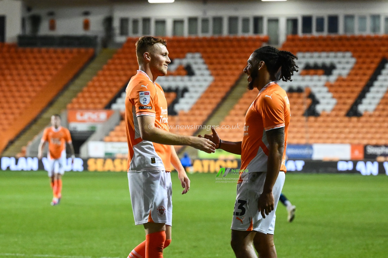 Sonny Carey of Blackpool celebrates his goal to make it 3-0 during the Bristol Street Motors Trophy match Blackpool vs Crewe Alexandra at Bloomfield Road, Blackpool, United Kingdom, 3rd September 2024

(Photo by Craig Thomas/News Images)