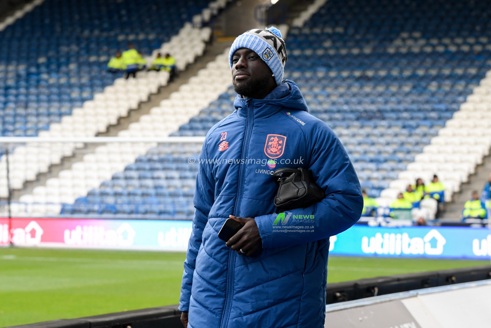 Mouhamadou-Naby Sarr #23 of Huddersfield Town arrives at the John Smithâ€™s Stadium for the game against West Bromwich Albion