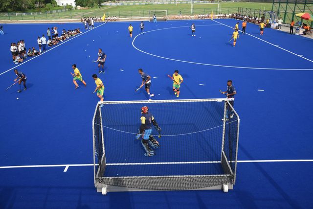 Indian veteran hockey players play at a match ahead the celebrate World Olympic Day in Howrah, West Bengal ,India on June 22,2025.Photo by Debajyoti Chakraborty. World Olympic Day celebrates every year June 23.(Photo: Debajyoti Chakraborty/News Images)
