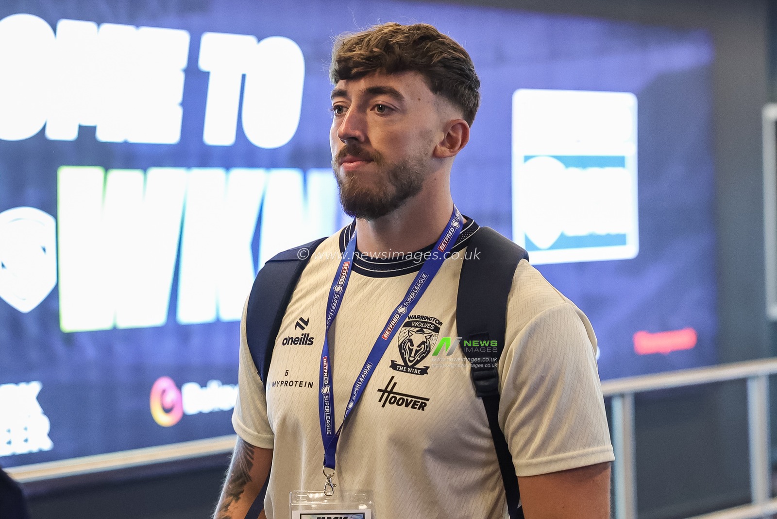 Matty Ashton of Warrington Wolves arrives during the Betfred Super League Magic Weekend match Leigh Leopards vs Warrington Wolves at Hill Dickinson Stadium, Liverpool, United Kingdom on 04 July 2026

(Photo by Mark Cosgrove/News Images)