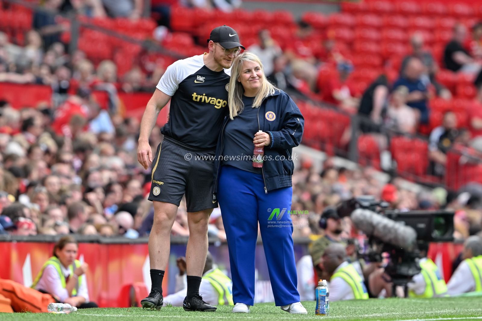 Emma Hayes manager of Chelsea Women hugs one of her staff members, during the The FA Women's Super League match Manchester United Women vs Chelsea FC Women at Old Trafford, Manchester, United Kingdom, 18th May 2024

(Photo by Cody Froggatt/News Images)