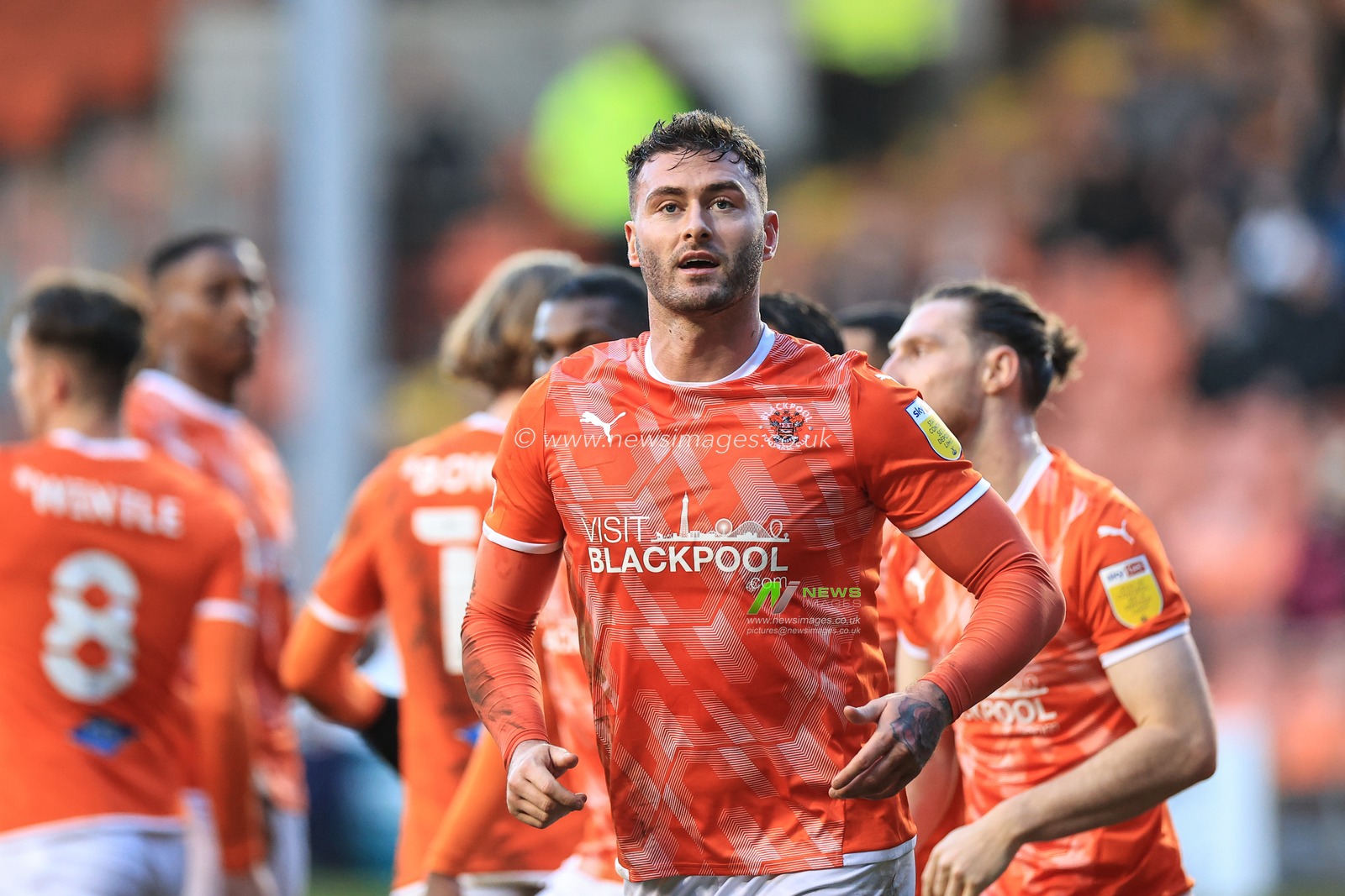 Gary Madine #14 of Blackpool celebrates his goal to make it 1-0