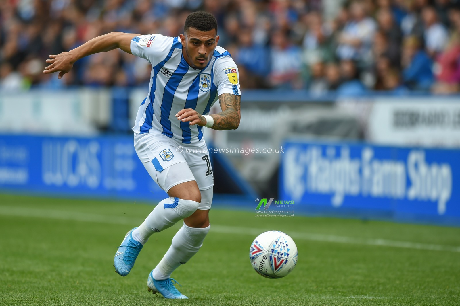 15th September 2019, John Smiths Stadium, Huddersfield England; Sky Bet Championship Football, Huddersfield Town vs Sheffield Wednesday ;Karlan Grant (16) of Huddersfield Town with the ball.

Credit: Dean Williams/News Images

English Football League images are subject to DataCo Licence