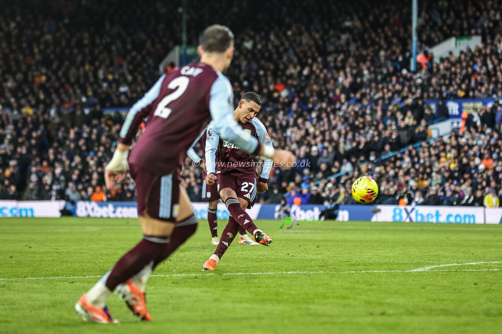 Morgan Rogers of Aston Villa scores to make it 1-2 during the Premier League match Leeds United vs Aston Villa at Elland Road, Leeds, United Kingdom, 23rd November 2025

(Photo by Alfie Cosgrove/News Images)

*** GER AUT SUI OUT ***