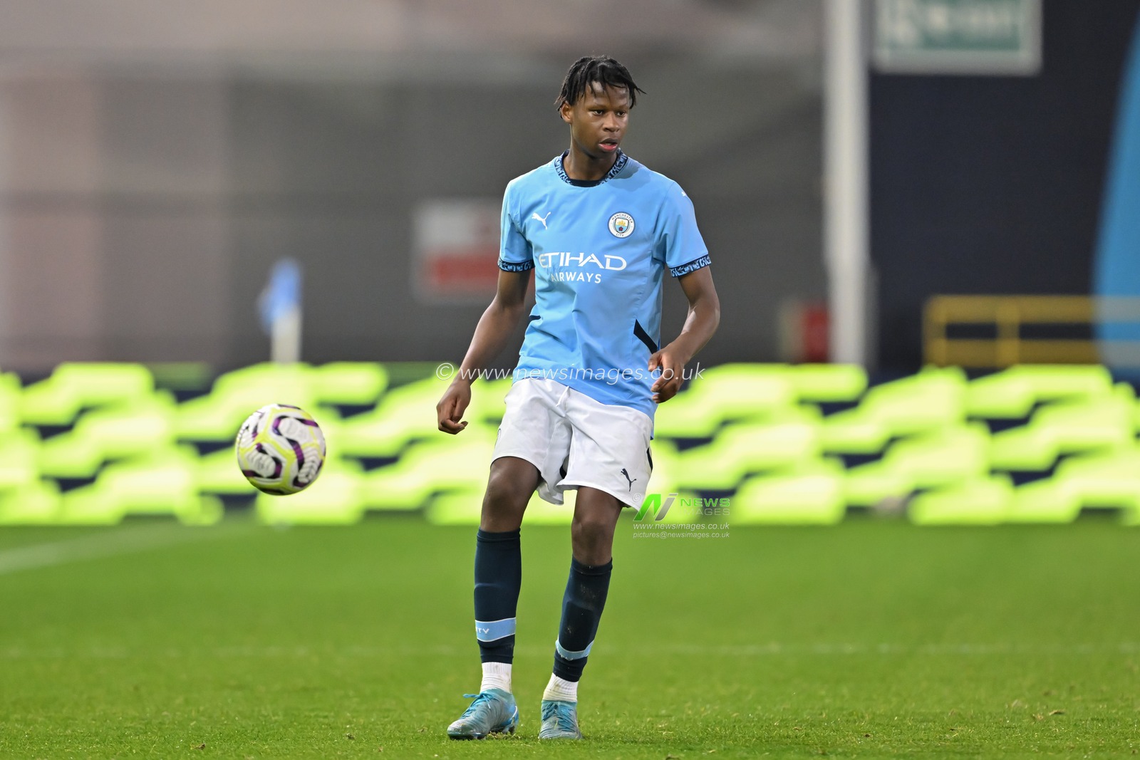 Stephen Mfuni of Manchester City during the Premier League 2 U23 match Manchester City vs Norwich City at Joie Stadium, Manchester, United Kingdom, 1st November 2024

(Photo by Cody Froggatt/News Images)