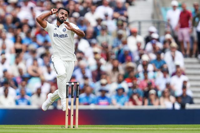 Akash Deep of India bowls during the 5th Rothesay Test Match day 4 England vs India at The Kia Oval, London, United Kingdom, 3rd August 2025

(Photo by Izzy Poles/News Images)