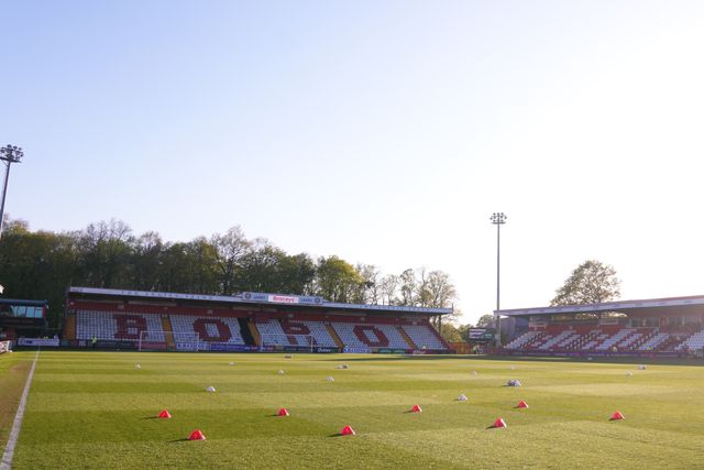 General view of the Lamex stadium ahead of the Sky Bet League One match Stevenage vs Barnsley at Lamex Stadium, Stevenage, United Kingdom on 21st April 2026

(Photo by Harvey Murphy/News Images)