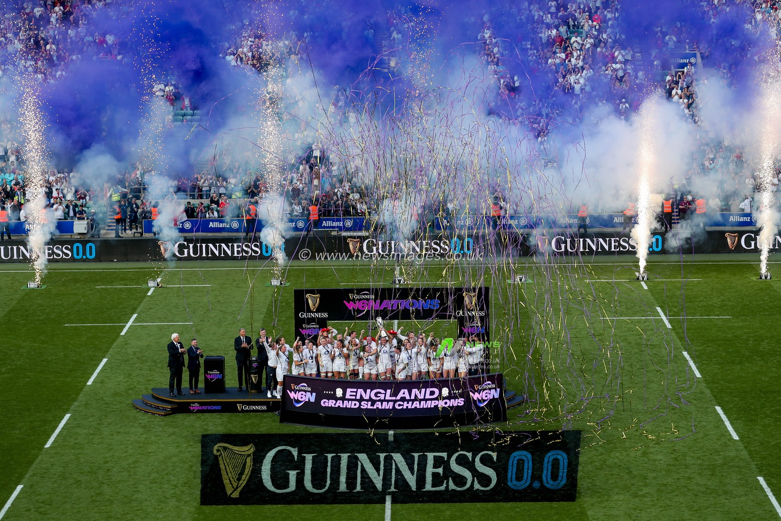 England Women lift the trophy after their Grand Slam victory following the 2025 Guinness Womenâ€™s Six Nations match England vs France at Allianz Stadium, Twickenham, United Kingdom, 26th April 2025

(Photo by Izzy Poles/News Images)