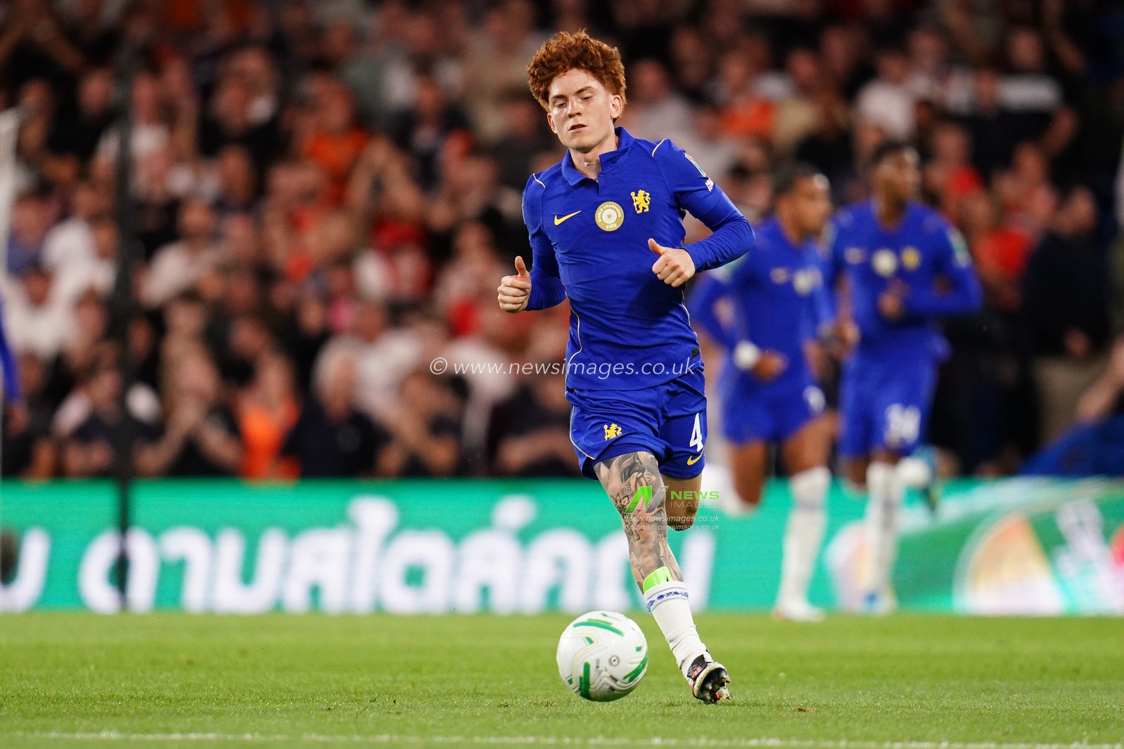 Valentin Barco of Chelsea with the ball during the Carabao Cup round 2 match Chelsea vs Luton Town at Stamford Bridge, London, United Kingdom on 27 August 2026

(Photo by Harvey Murphy/News Images)