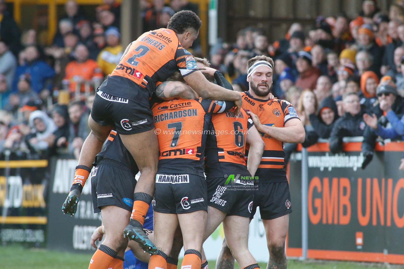 15th March 2020, The Mend-A-Hose Jungle, Castleford, England; Betfred Super League, Castleford Tigers v Saint Helens : Jake Trueman of Castleford Tigers celebrates scoring his 2nd half try against St Helens.