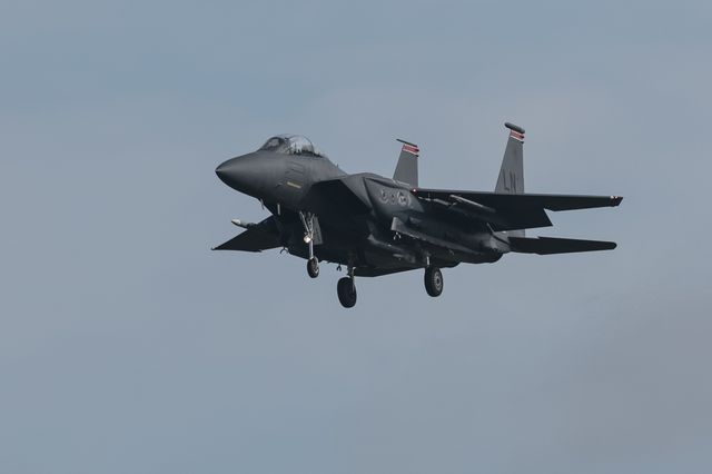 United States Air Force F-15 Strike Eagles land at RAF Lakenheath on training exercises at RAF Lakenheath, United Kingdom, 11th September 2025

(Photo by Mark Cosgrove/News Images)