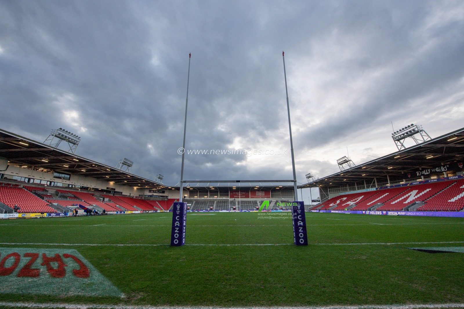 General view of Totally Wicked Stadium, venue for today's  Rugby League World Cup 2021 match Australia vs Italy at Totally Wicked Stadium, St Helens, United Kingdom, 29th October 2022

(Photo by Craig Thomas/News Images)