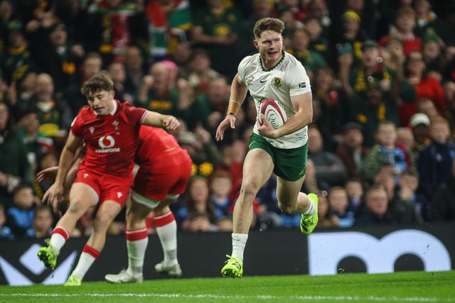 Ethan Hooker of South Africa scores a try for his team during the Quilter Nations Series 2025 match Wales vs South Africa at Principality Stadium, Cardiff, United Kingdom, 29th November 2025

(Photo by Andrew Lewis/News Images)

*** GER AUT SUI OUT ***