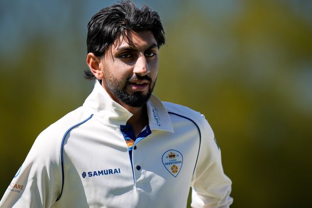 Shoaib Bashir of Derbyshire during the County Championship Division Two Derbyshire vs Gloucestershire at The Central Co-Op County Ground, Derby, United Kingdom on 24 April 2026

(Photo by Maynard Manyowa/News Images)