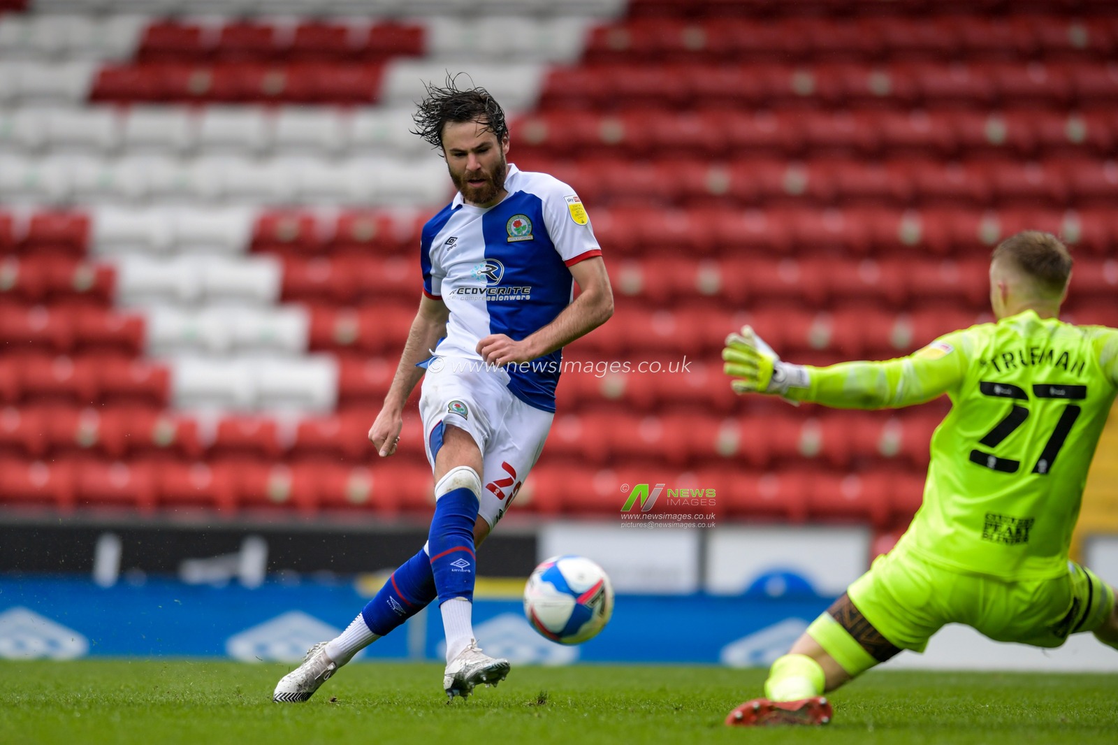 Ben Brereton #20 of Blackburn Rovers scores a goal to make it 1-2