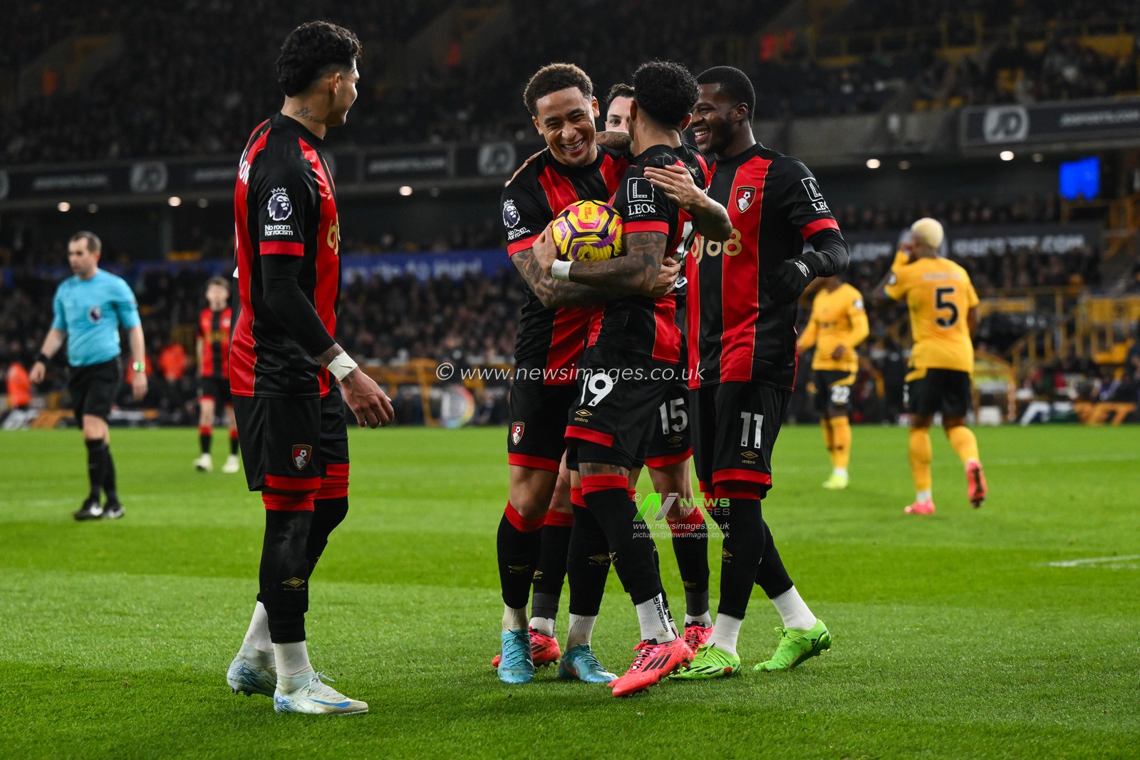 Justin Kluivert of Bournemouth celebrates scoring a penalty and completes his hat-trick making the score 2-4 during the Premier League match Wolverhampton Wanderers vs Bournemouth at Molineux, Wolverhampton, United Kingdom, 30th November 2024

(Photo by Craig Thomas/News Images)