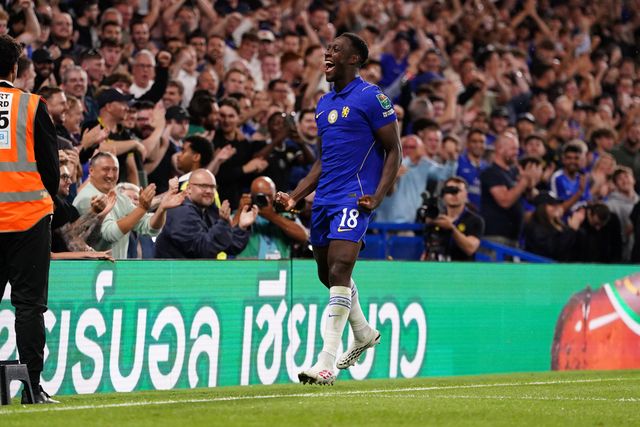 Danny Welbeck of Chelsea celebrates his goal during the Carabao Cup round 2 match Chelsea vs Luton Town at Stamford Bridge, London, United Kingdom on 27 August 2026

(Photo by Harvey Murphy/News Images)