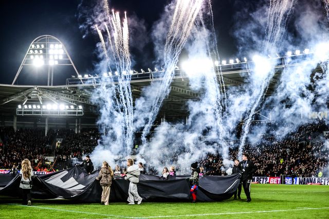 The pre-match firework display during the Betfred Super League round 1 match Hull FC vs Bradford Bulls at MKM Stadium, Hull, United Kingdom on 14 February 2026

(Photo by Alfie Cosgrove/News Images)