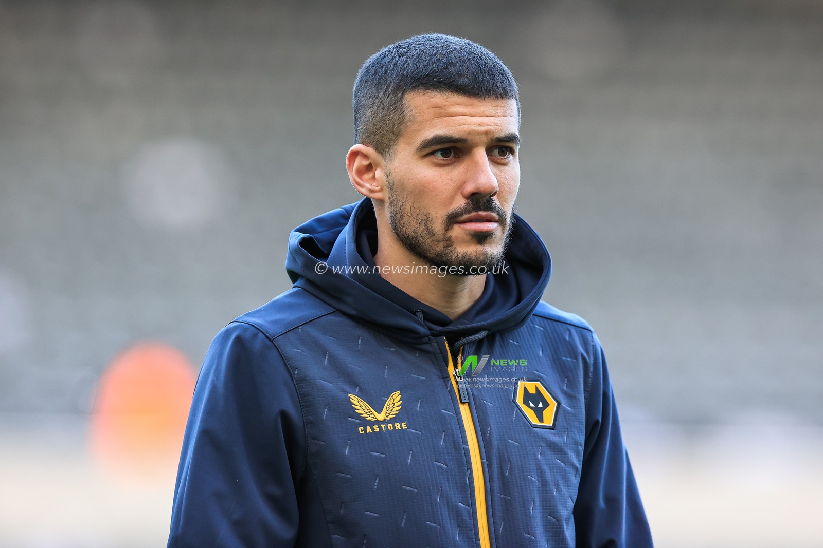 Conor Coady #16 of Wolverhampton Wanderers arrives at St. James' Park, Home of Newcastle United