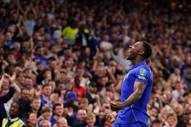 Danny Welbeck of Chelsea celebrates 1-0 lead during the Carabao Cup round 2 match Chelsea vs Luton Town at Stamford Bridge, London, United Kingdom on 27 August 2026

(Photo by Harvey Murphy/News Images)