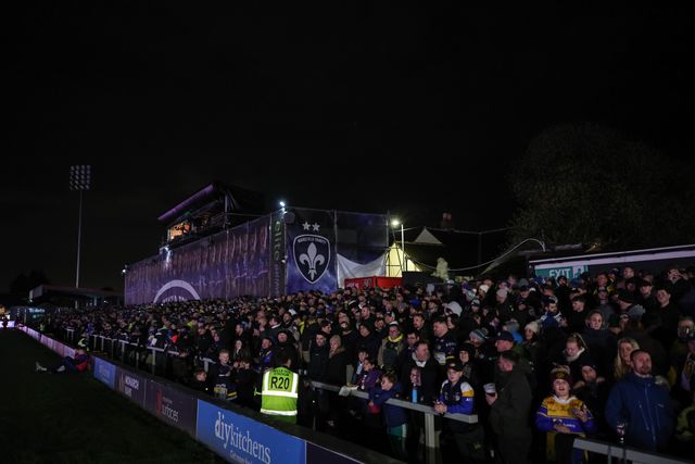 The DIY Kitchens Stadium is in darkness as the floodlights fail partway into the first half during the Betfred Challenge Cup round 4 match Wakefield Trinity vs Leeds Rhinos at DIY Kitchens Stadium, Wakefield, United Kingdom on 13 March 2026

(Photo by Mark Cosgrove/News Images)