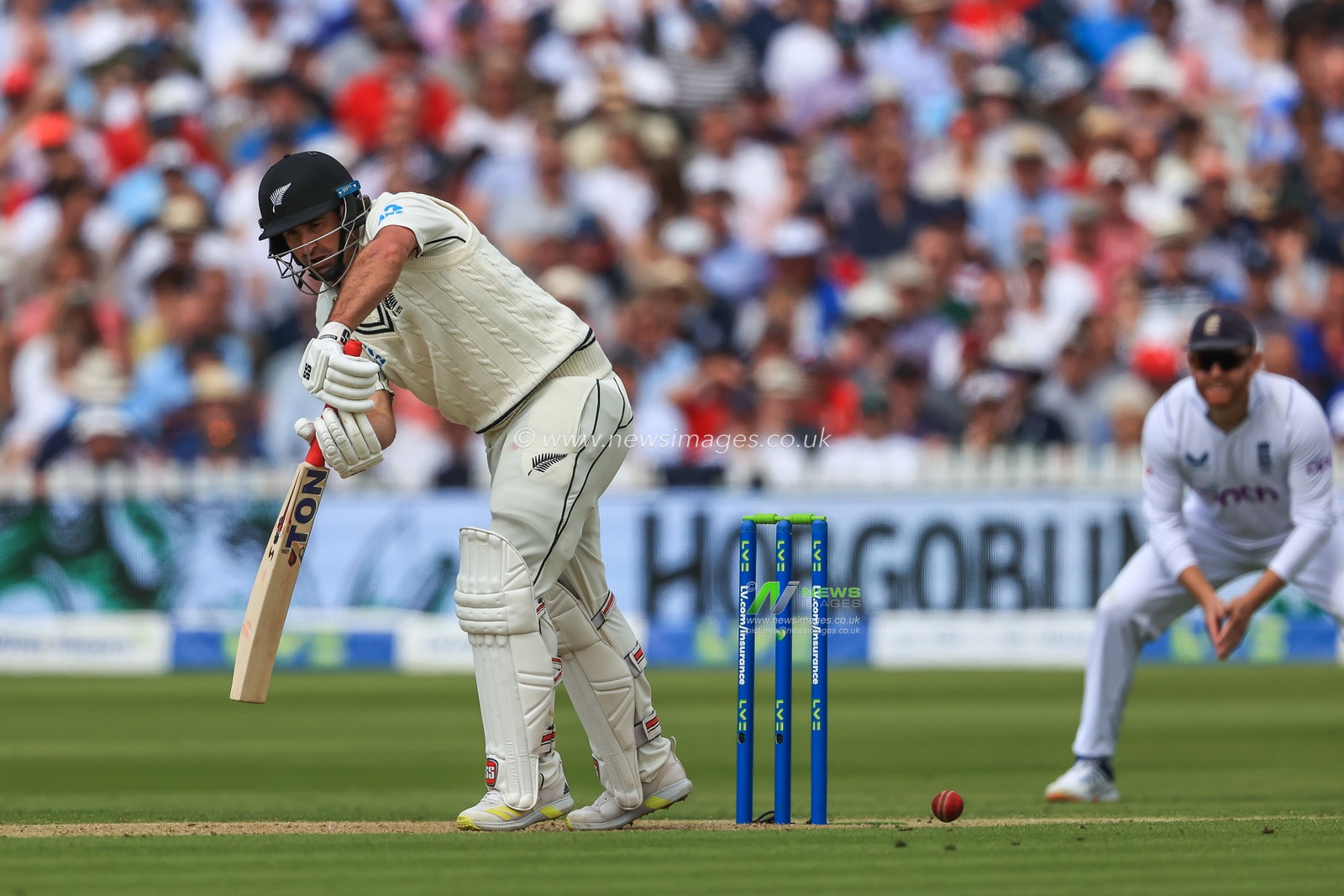 Colin De Grandhomme of New Zealand hits two runs